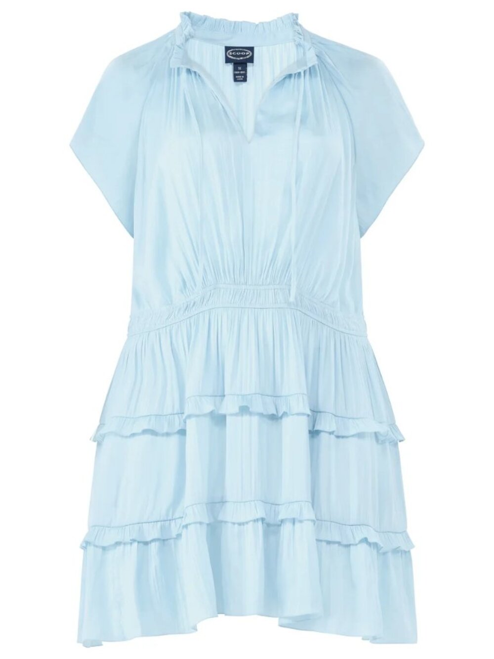 Excellent Condition, SZ L (12-14) Satin Plisse Tiered Mini Dress, Blue